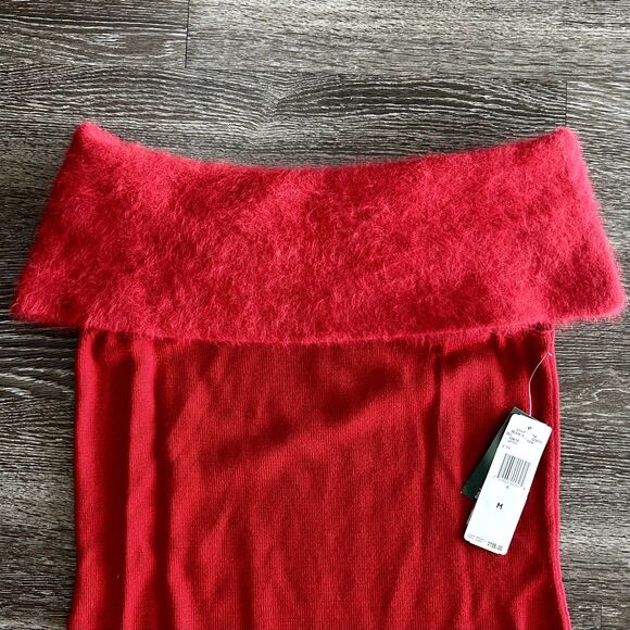 NWT VTG Lauren Ralph Lauren Red Merino Wool Off Shoulder Knit Gown Angora Medium - Picture 2 of 13
